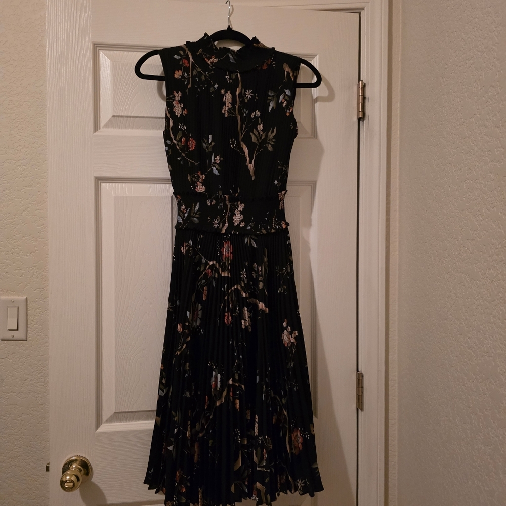 Nanette Lepore Pleated Floral Fit & Flare Midi Dress.
